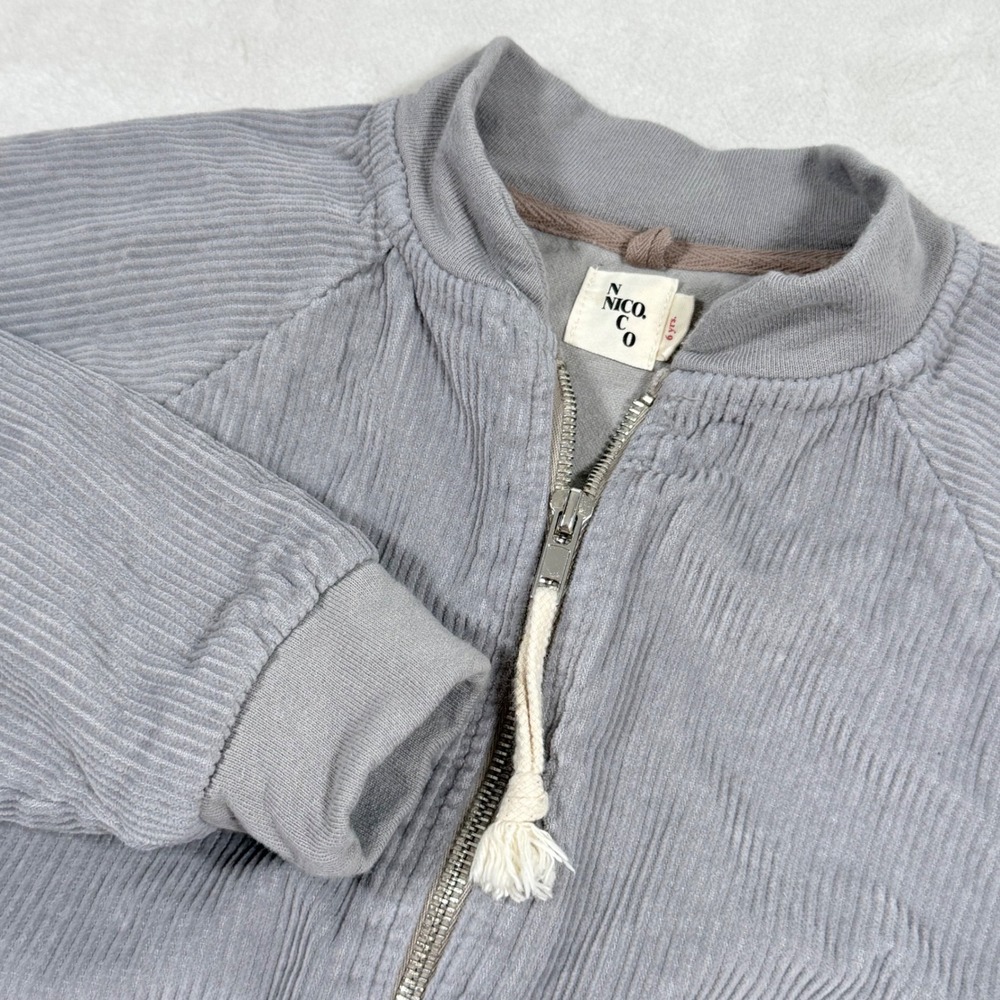 Nico Nico Gray Corduroy Bomber Jacket Kids Size 6 Years Zip Up Casual